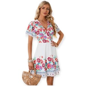 JJs House Floral Mini Dress - White and Red